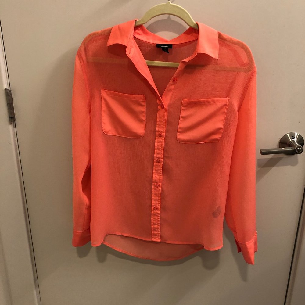 Sheer Orange/Pink Button Down Blouse